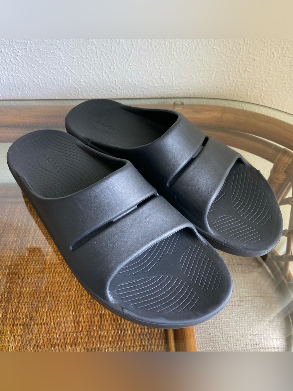OOFOS Mens OOahh Slide Sandal Black Excellent Condition Size Men’s 14 EU 47